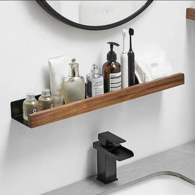 Wall Mounted Floating Shelves with Wooden Front Rail and Metal Bracket - Image 5