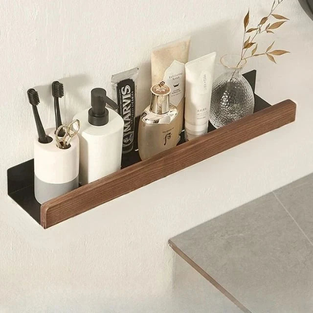 Wall Mounted Floating Shelves with Wooden Front Rail and Metal Bracket - Image 6