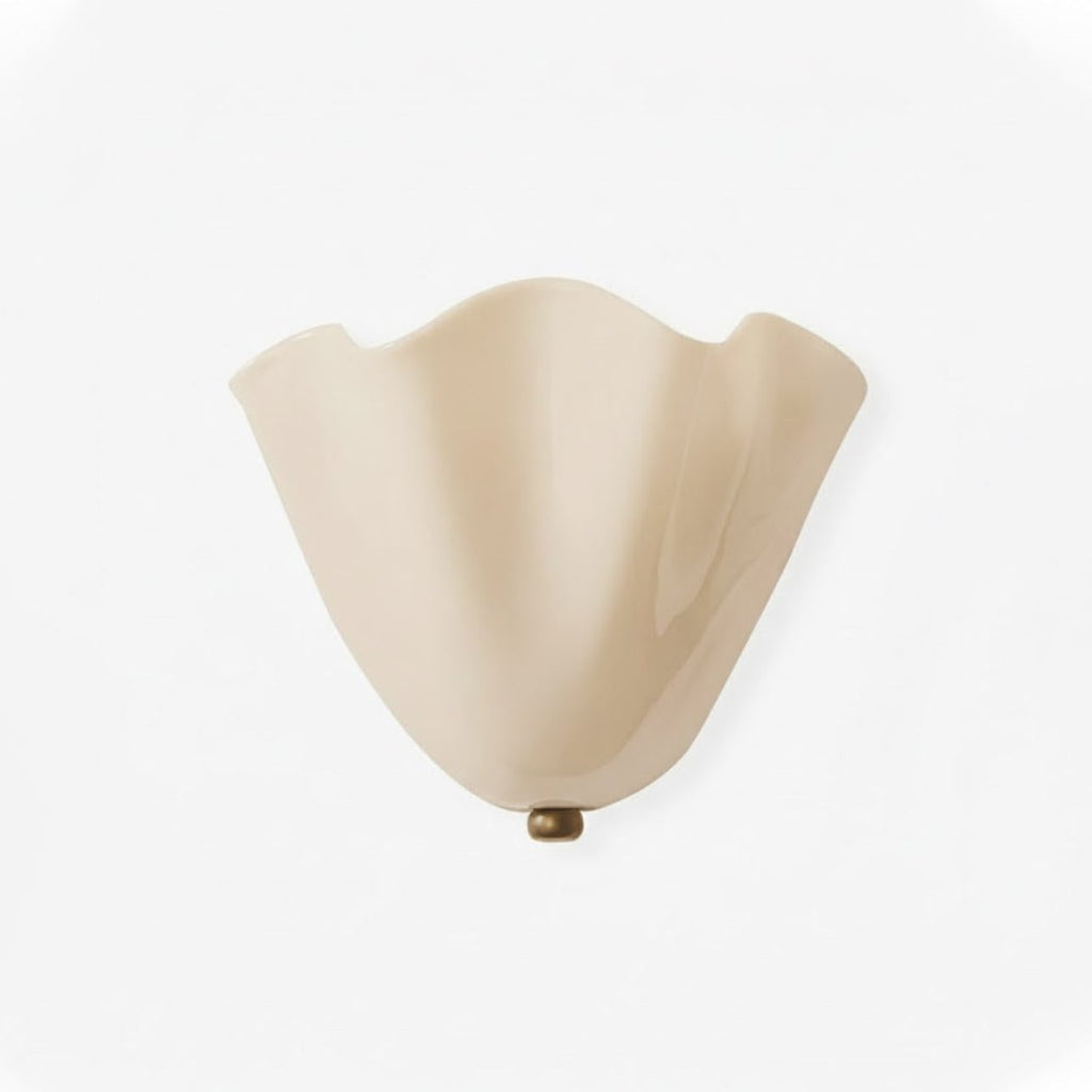 Wall Sconce Lighting with Wavy Glass Handkerchief Shade and Brass Finial - Image 1