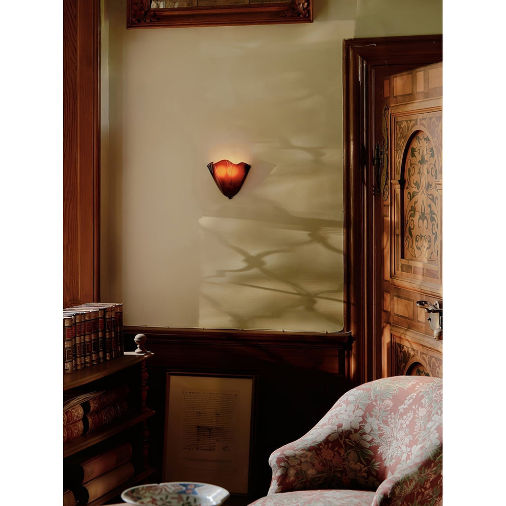 Wall Sconce Lighting with Wavy Glass Handkerchief Shade and Brass Finial - Image 14
