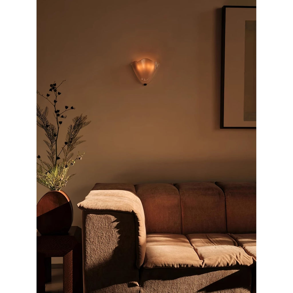 Wall Sconce Lighting with Wavy Glass Handkerchief Shade and Brass Finial - Image 16