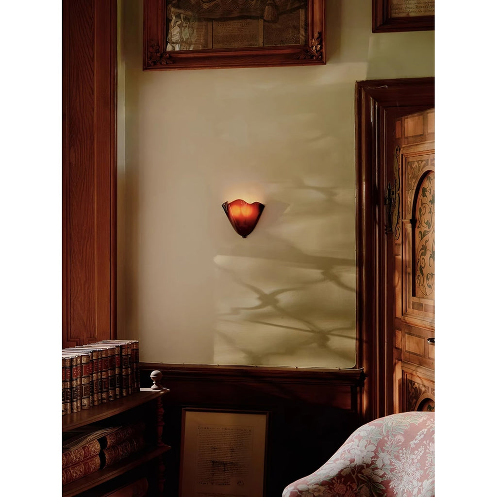 Wall Sconce Lighting with Wavy Glass Handkerchief Shade and Brass Finial - Image 17