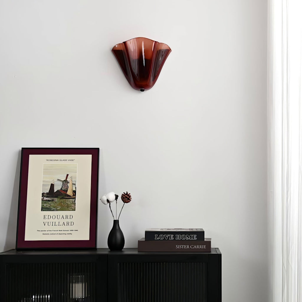 Wall Sconce Lighting with Wavy Glass Handkerchief Shade and Brass Finial - Image 22