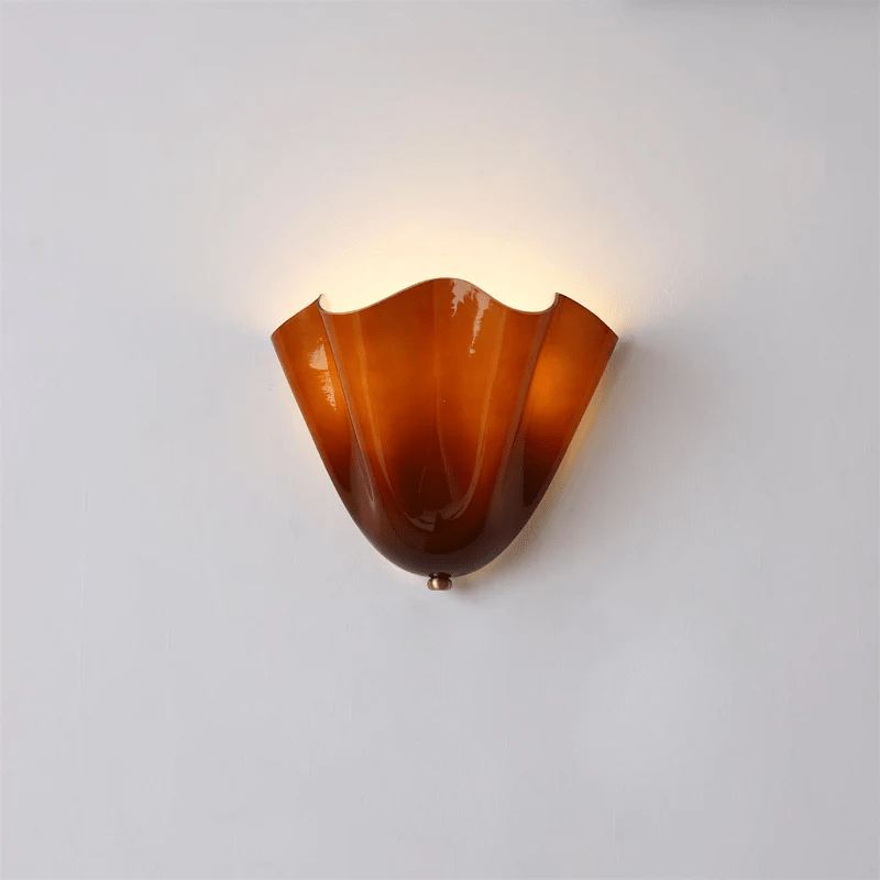 Wall Sconce Lighting with Wavy Glass Handkerchief Shade and Brass Finial - Image 26