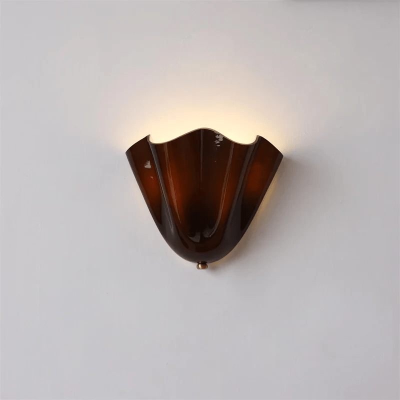 Wall Sconce Lighting with Wavy Glass Handkerchief Shade and Brass Finial - Image 27