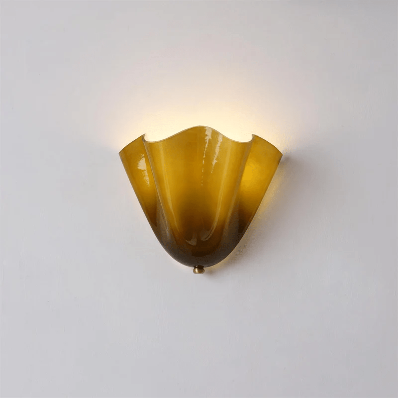 Wall Sconce Lighting with Wavy Glass Handkerchief Shade and Brass Finial - Image 29