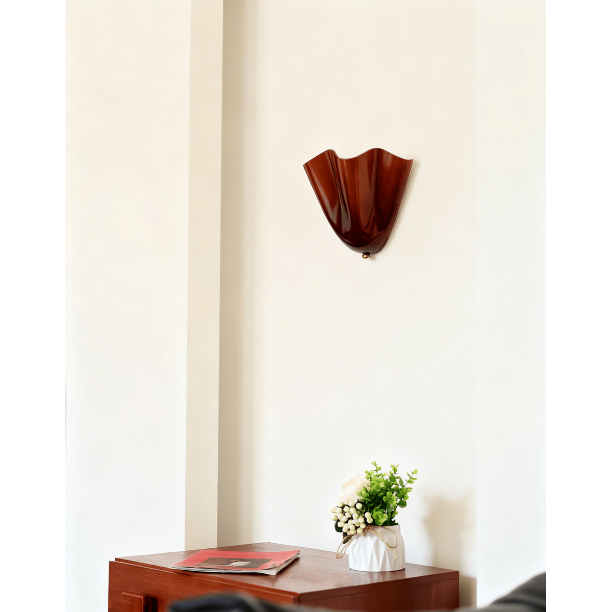 Wall Sconce Lighting with Wavy Glass Handkerchief Shade and Brass Finial - Image 3
