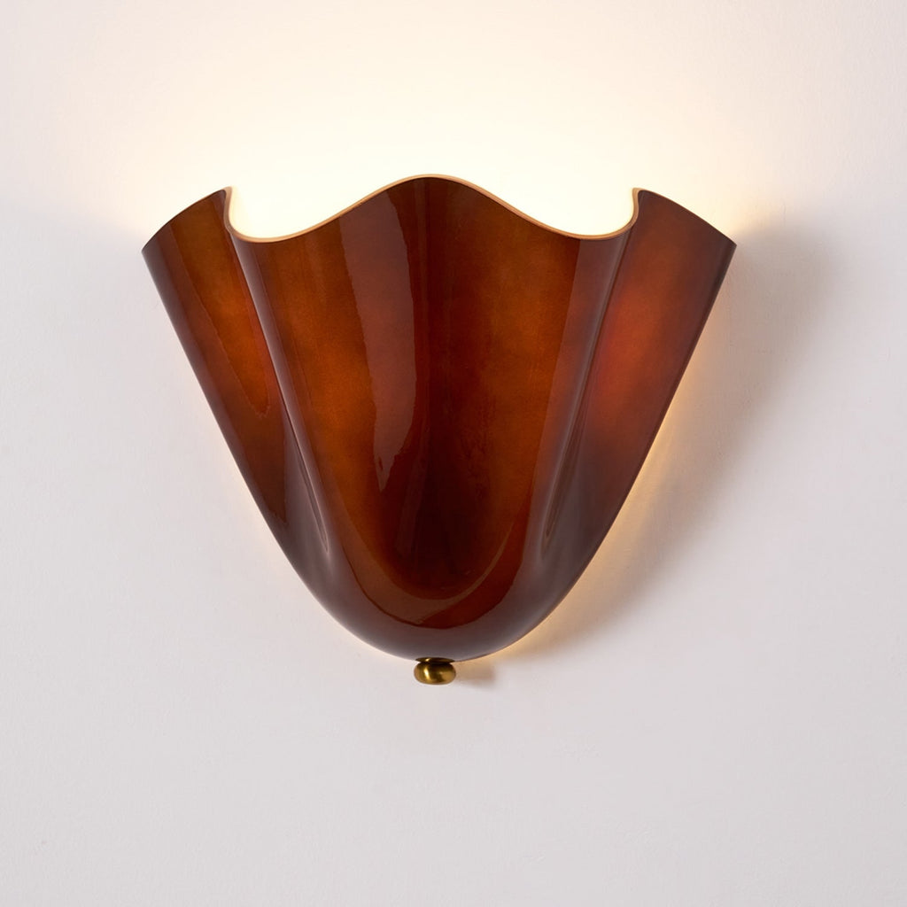 Wall Sconce Lighting with Wavy Glass Handkerchief Shade and Brass Finial - Image 32