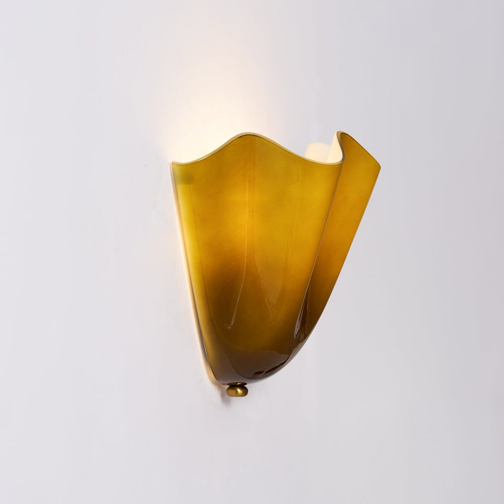Wall Sconce Lighting with Wavy Glass Handkerchief Shade and Brass Finial - Image 33