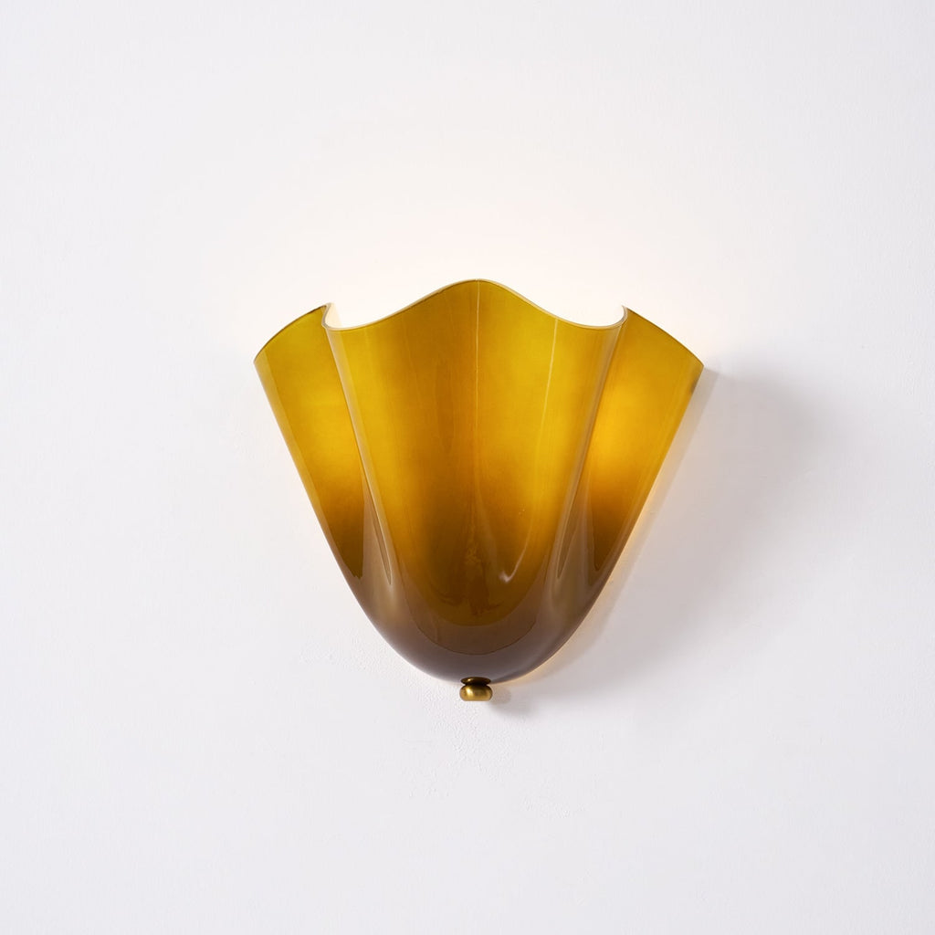 Wall Sconce Lighting with Wavy Glass Handkerchief Shade and Brass Finial - Image 36