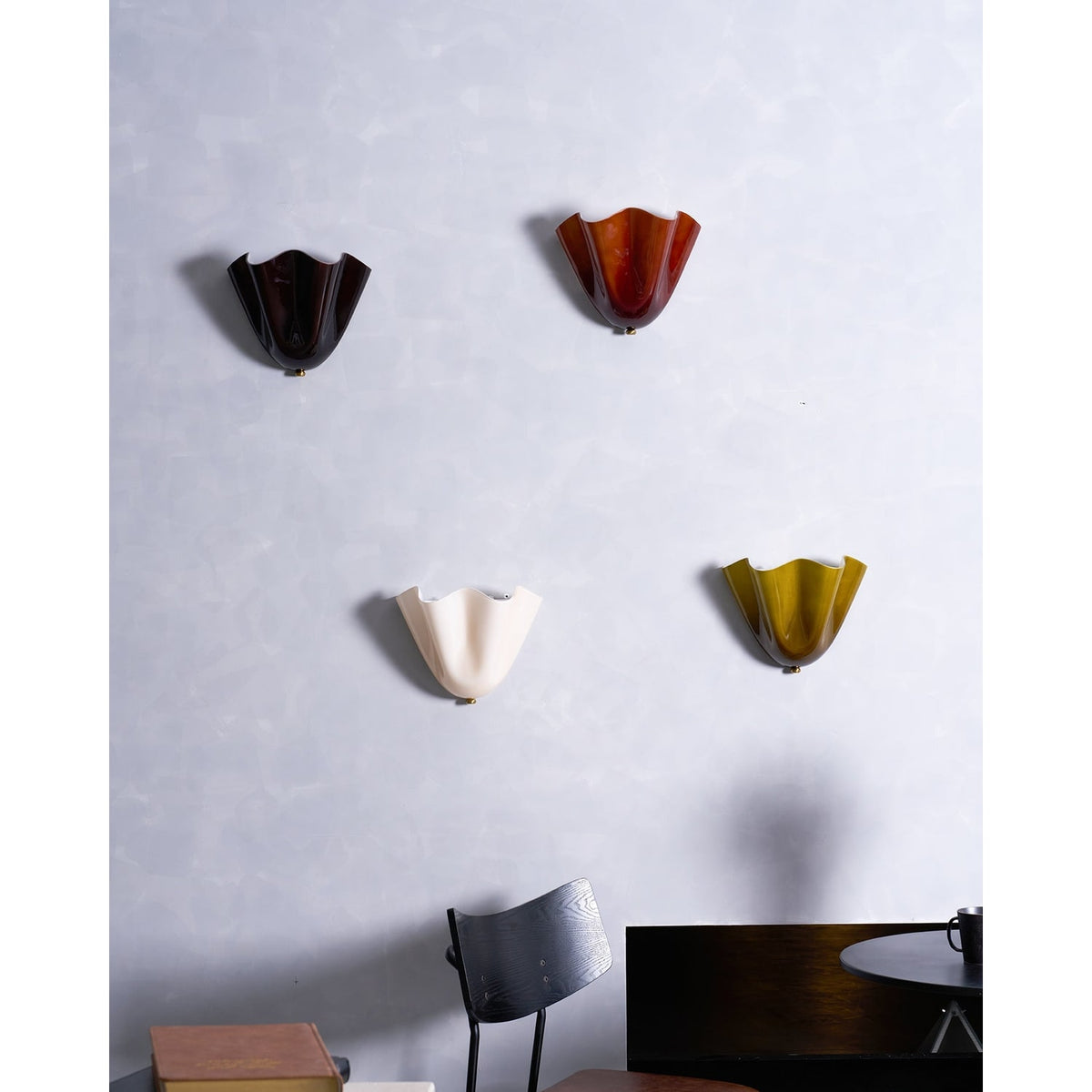Wall Sconce Lighting with Wavy Glass Handkerchief Shade and Brass Finial - Image 44