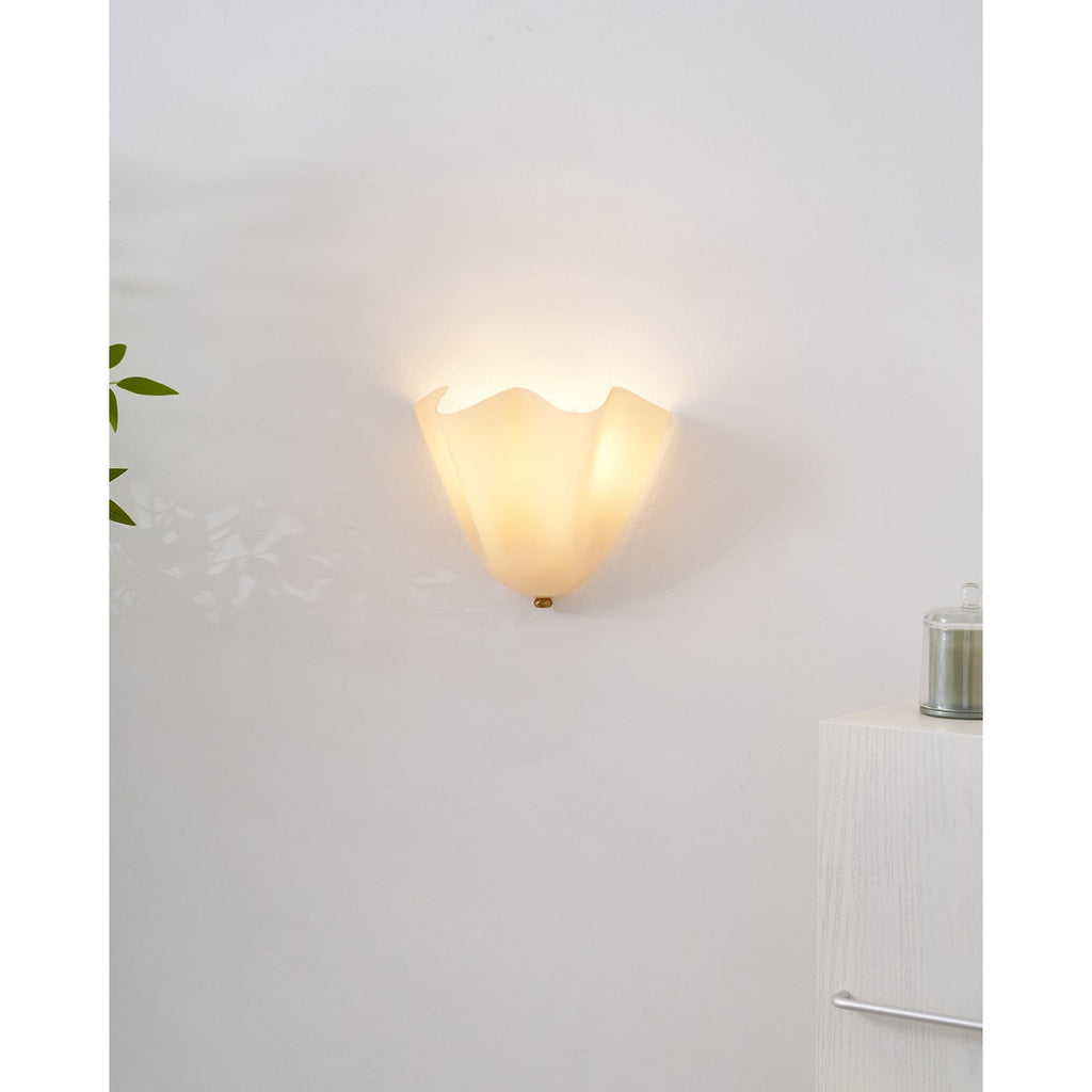 Wall Sconce Lighting with Wavy Glass Handkerchief Shade and Brass Finial - Image 50