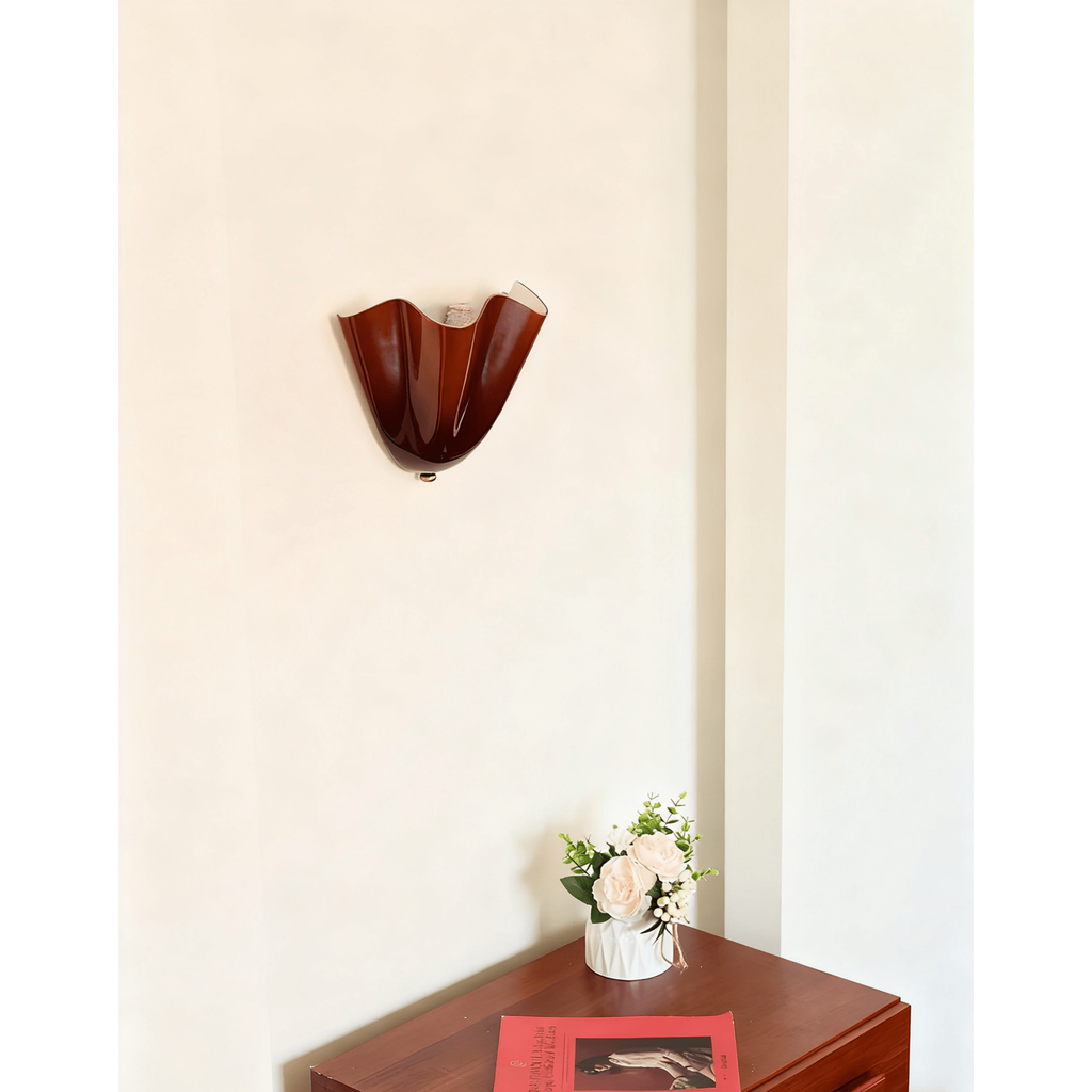 Wall Sconce Lighting with Wavy Glass Handkerchief Shade and Brass Finial - Image 6