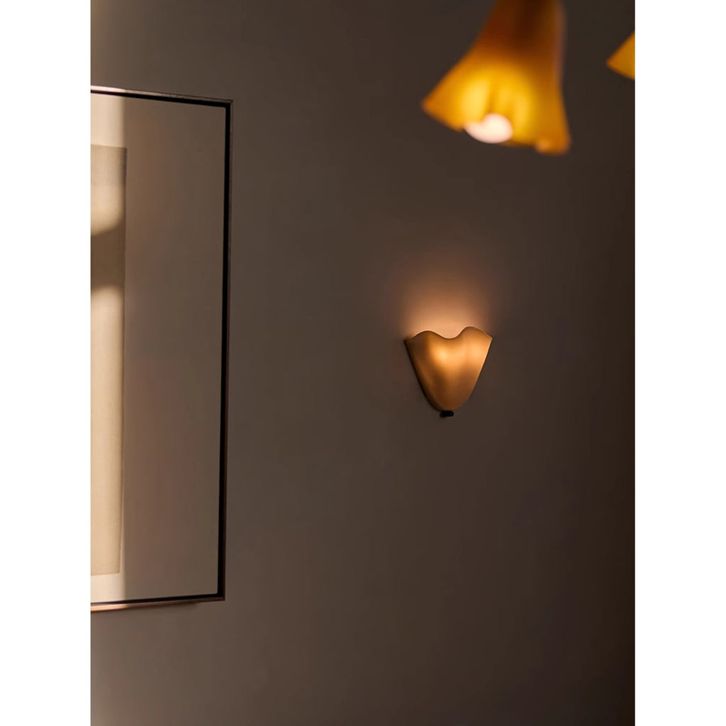 Wall Sconce Lighting with Wavy Glass Handkerchief Shade and Brass Finial - Image 8