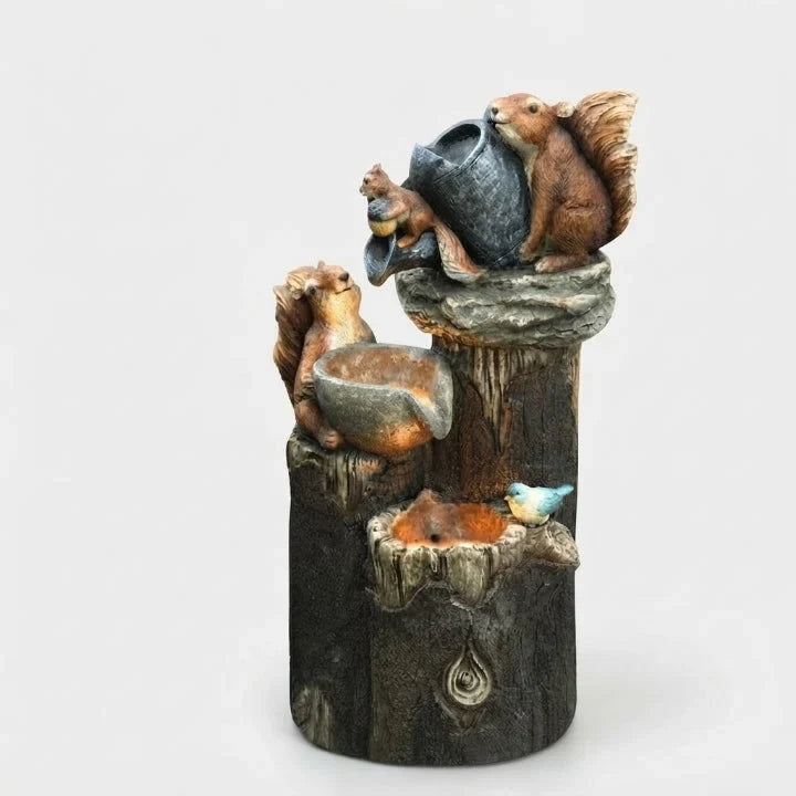 Water Fountain Tabletop with Hand-Painted Animal Figure LED Lighting and Solar Powered Battery - Image 10