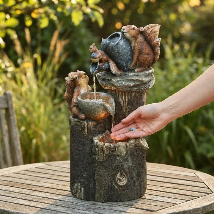 Water Fountain Tabletop with Hand-Painted Animal Figure LED Lighting and Solar Powered Battery - Image 2