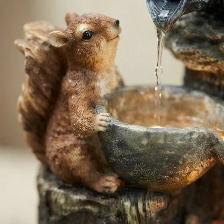 Water Fountain Tabletop with Hand-Painted Animal Figure LED Lighting and Solar Powered Battery - Image 3