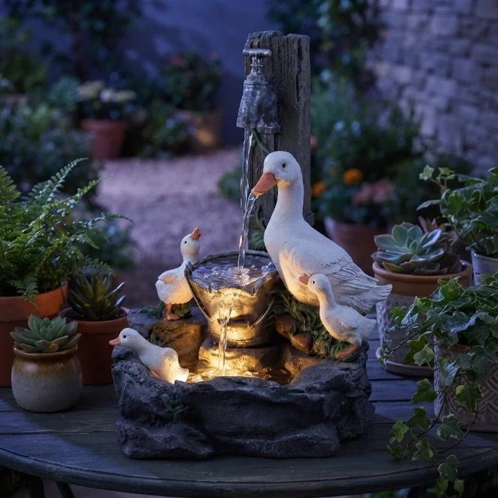 Water Fountain Tabletop with Hand-Painted Animal Figure LED Lighting and Solar Powered Battery - Image 4