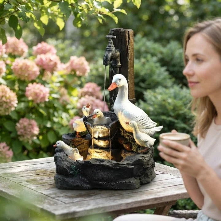 Water Fountain Tabletop with Hand-Painted Animal Figure LED Lighting and Solar Powered Battery - Image 6
