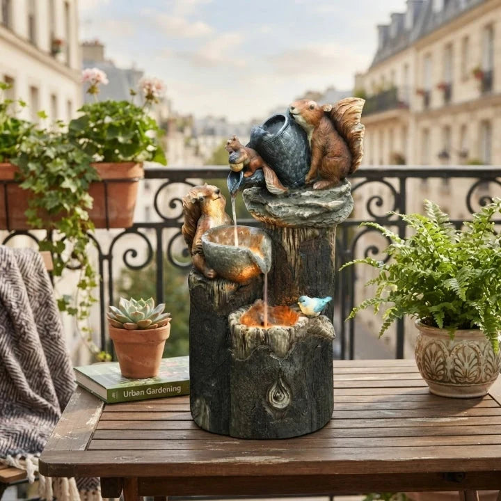 Water Fountain Tabletop with Hand-Painted Animal Figure LED Lighting and Solar Powered Battery - Image 8