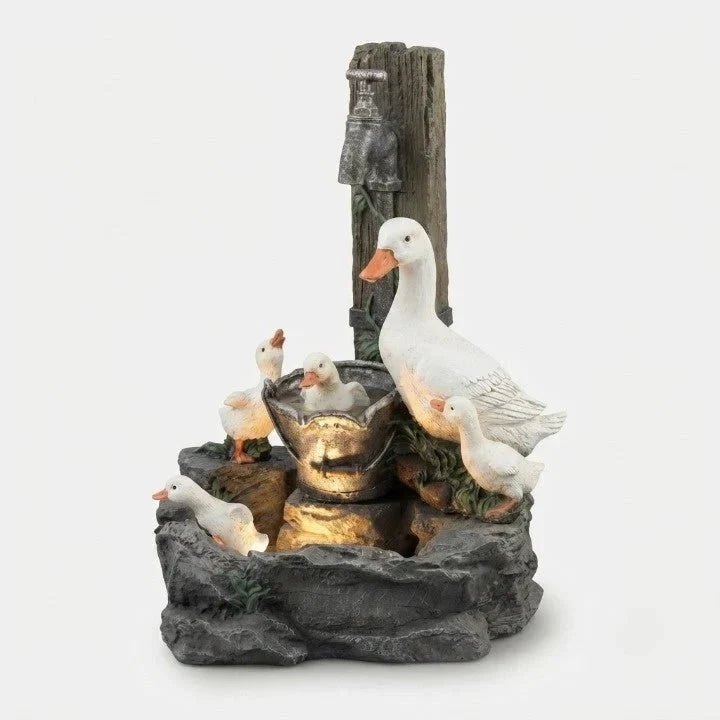 Water Fountain Tabletop with Hand-Painted Animal Figure LED Lighting and Solar Powered Battery - Image 9