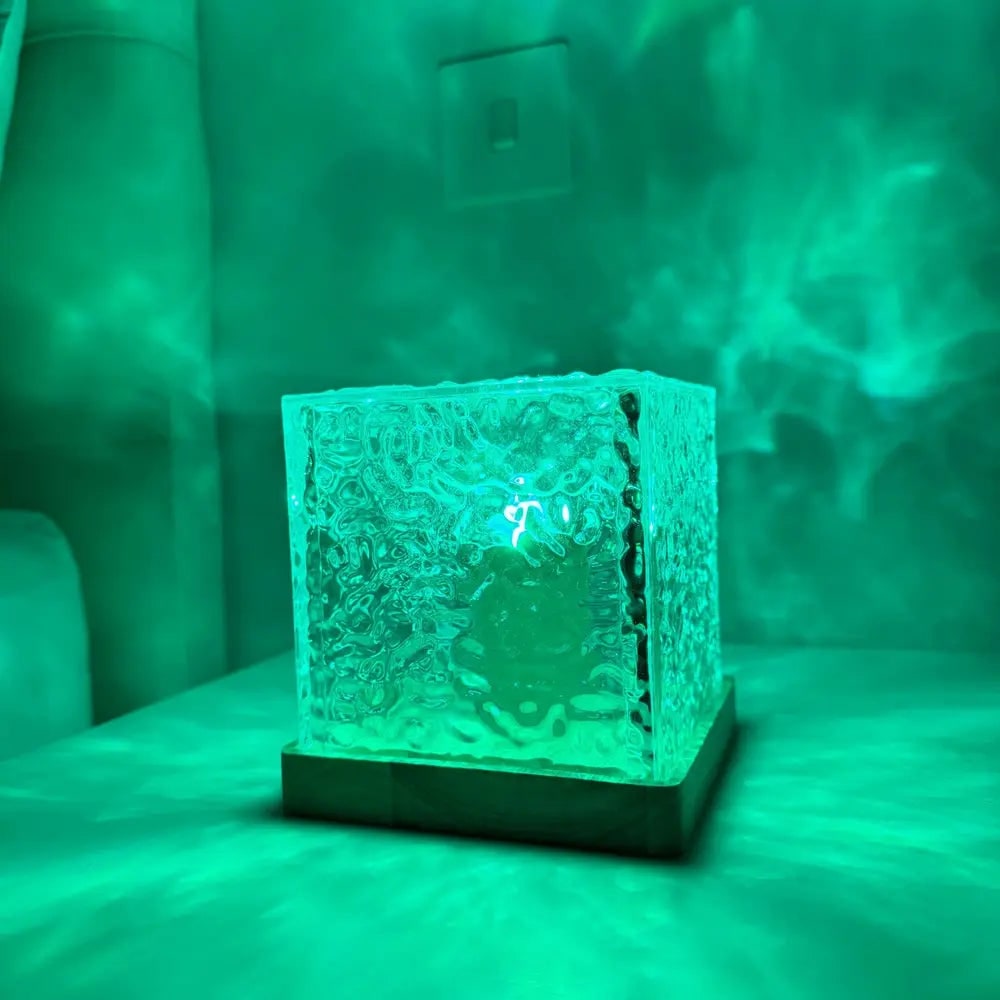 Water Ripple Lamp LED Projector Cube Wooden Base Texture Light - Image 10