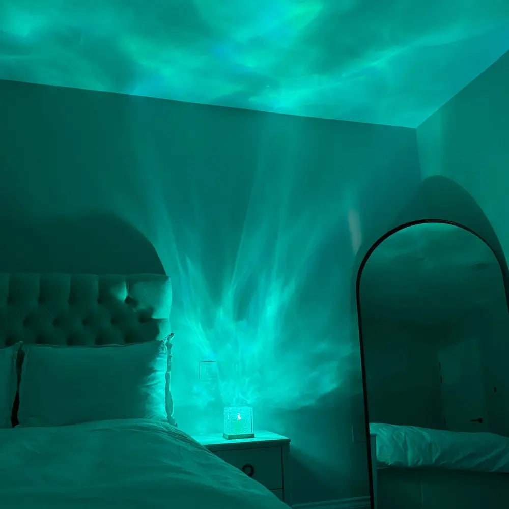 Water Ripple Lamp LED Projector Cube Wooden Base Texture Light - Image 2