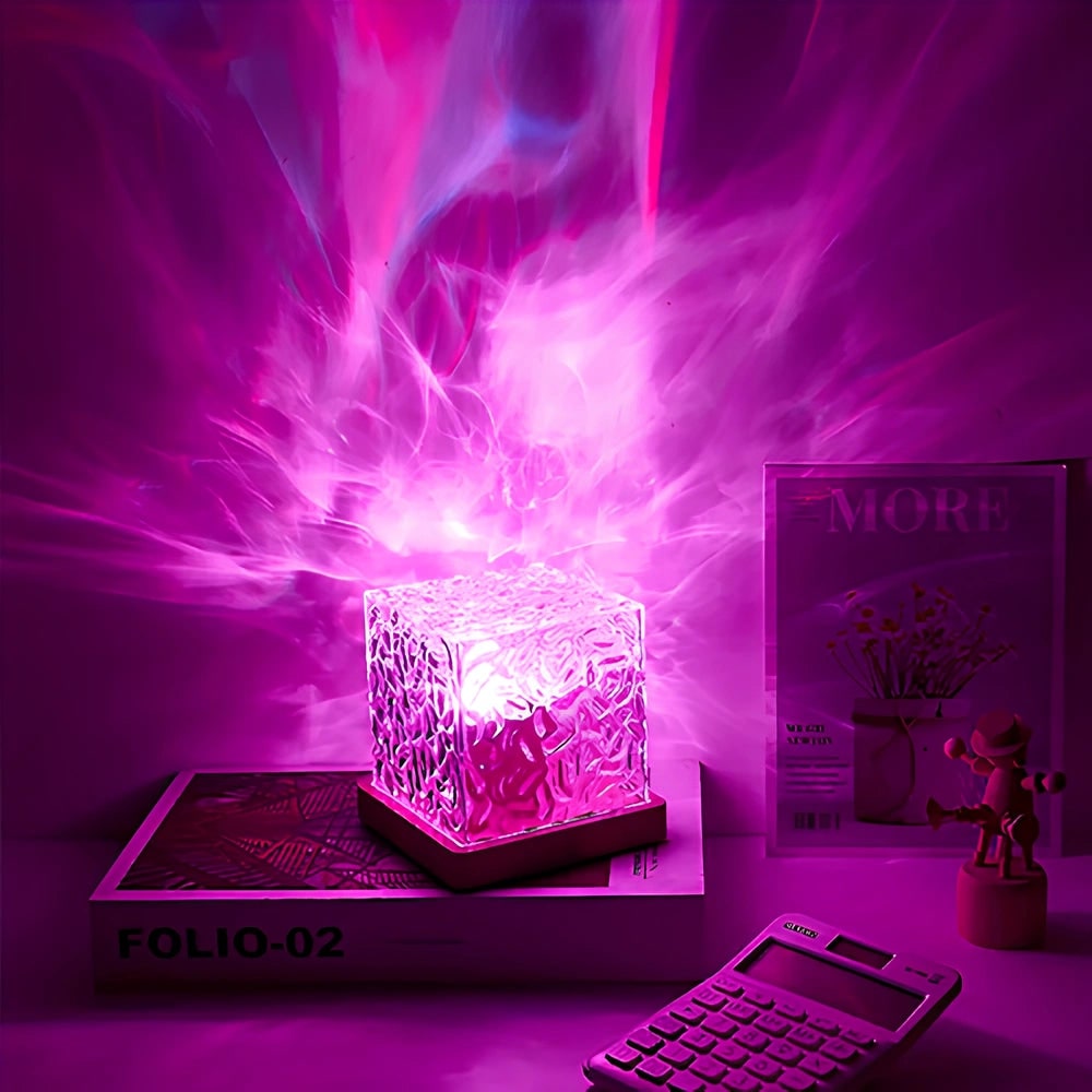 Water Ripple Lamp LED Projector Cube Wooden Base Texture Light - Image 4
