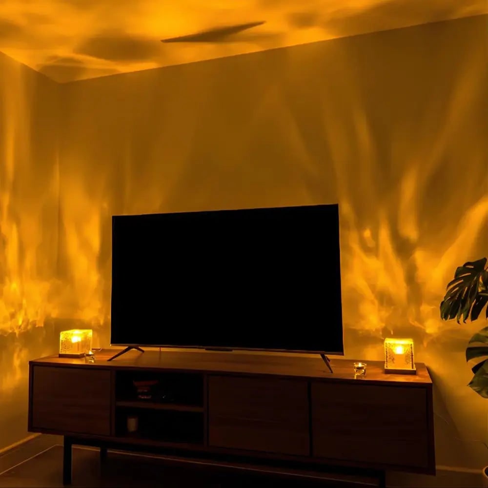 Water Ripple Lamp LED Projector Cube Wooden Base Texture Light - Image 5