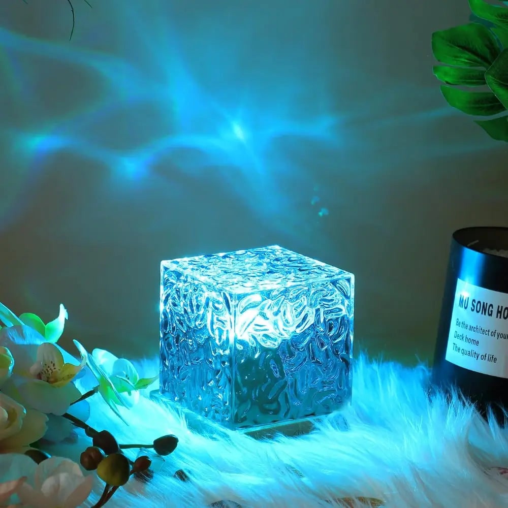 Water Ripple Lamp LED Projector Cube Wooden Base Texture Light - Image 6