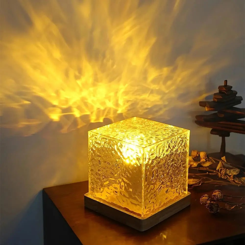 Water Ripple Lamp LED Projector Cube Wooden Base Texture Light - Image 7