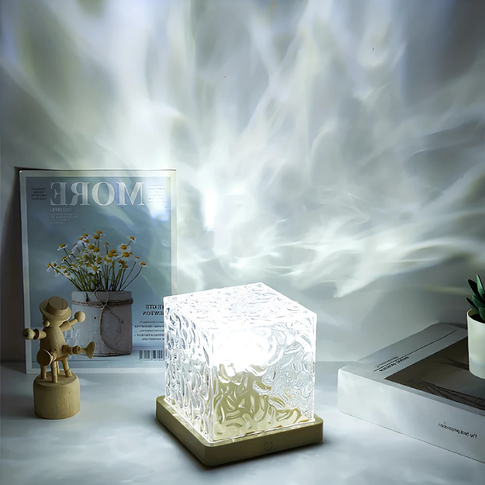 Water Ripple Lamp LED Projector Cube Wooden Base Texture Light - Image 8