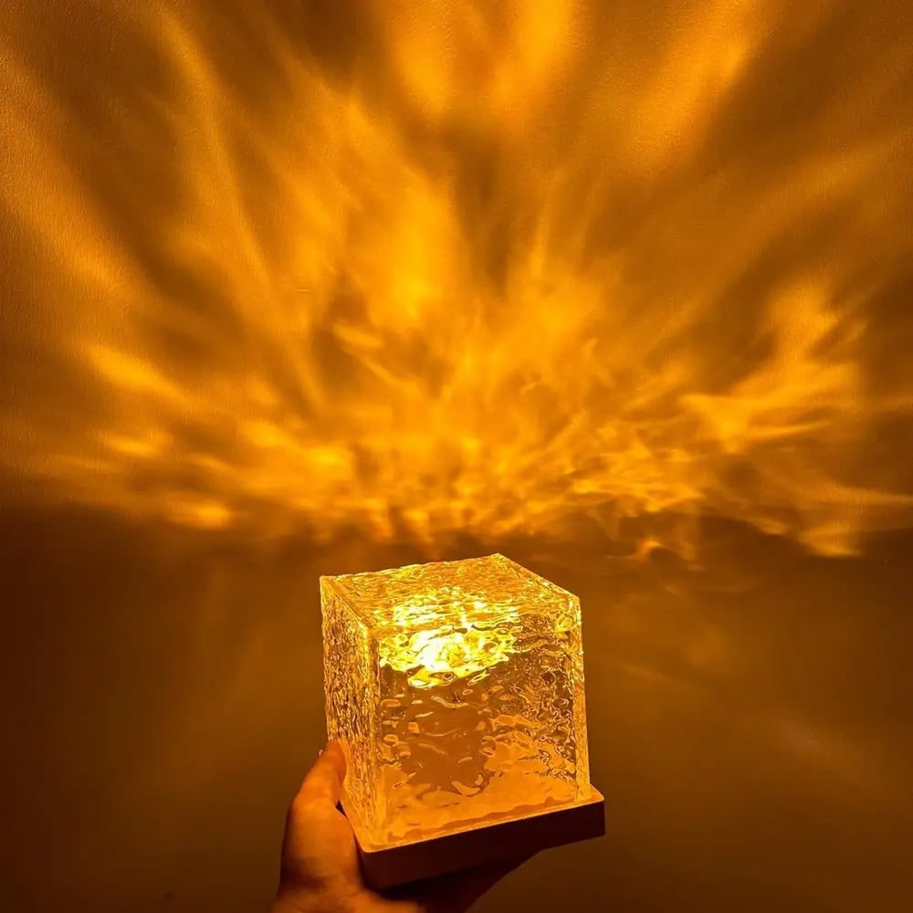 Water Ripple Lamp LED Projector Cube Wooden Base Texture Light - Image 9