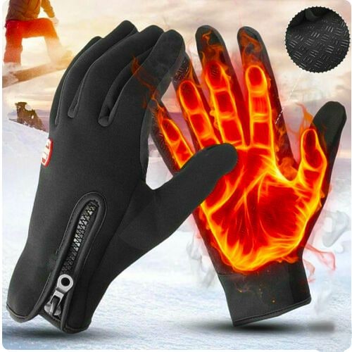 Waterproof Winter Gloves with Touchscreen Fingertips Fleece Lining and Zipper - Image 1