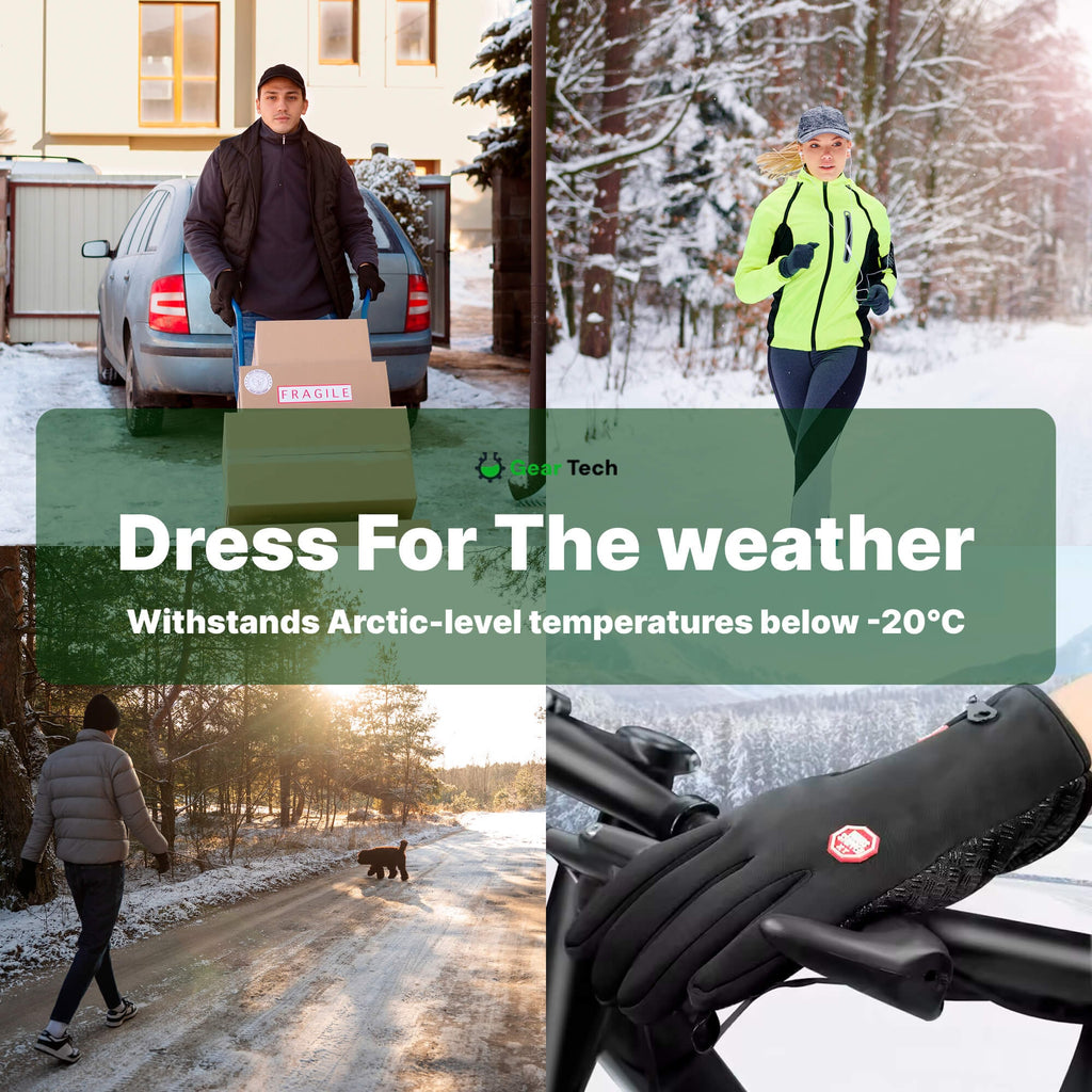Waterproof Winter Gloves with Touchscreen Fingertips Fleece Lining and Zipper - Image 2