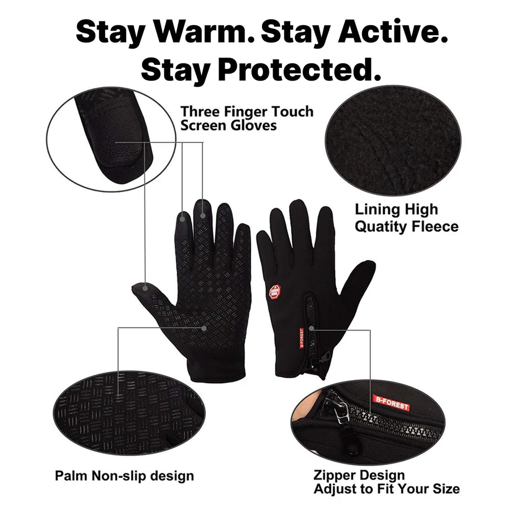 Waterproof Winter Gloves with Touchscreen Fingertips Fleece Lining and Zipper - Image 7