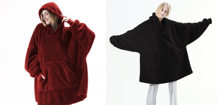 Wearable Blanket Hoodie Oversized Plush Fleece with Kangaroo Pocket and Hooded Collar - Image 1
