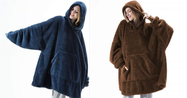 Wearable Blanket Hoodie Oversized Plush Fleece with Kangaroo Pocket and Hooded Collar - Image 28