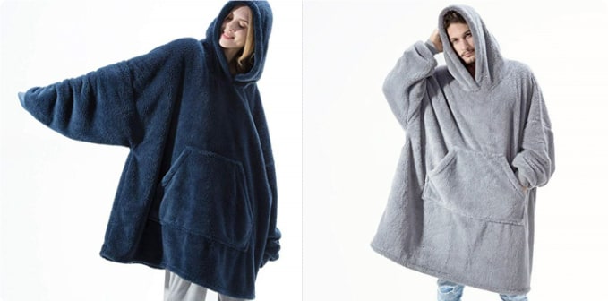 Wearable Blanket Hoodie Oversized Plush Fleece with Kangaroo Pocket and Hooded Collar - Image 3