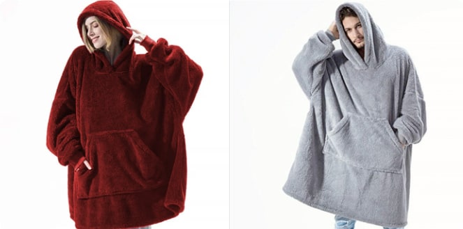 Wearable Blanket Hoodie Oversized Plush Fleece with Kangaroo Pocket and Hooded Collar - Image 30