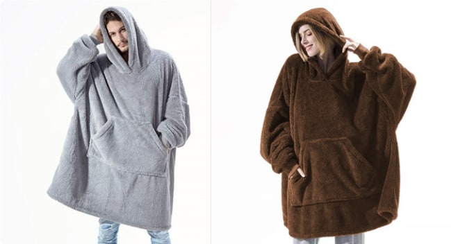 Wearable Blanket Hoodie Oversized Plush Fleece with Kangaroo Pocket and Hooded Collar - Image 42