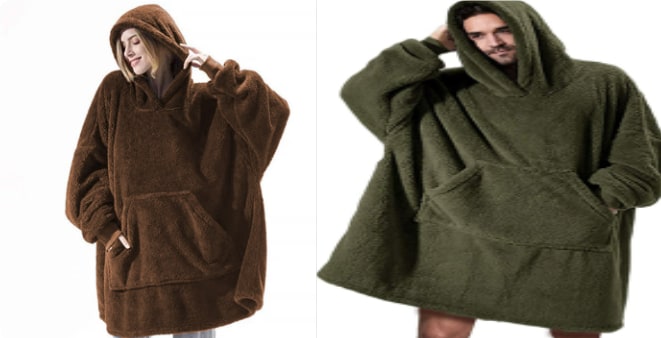 Wearable Blanket Hoodie Oversized Plush Fleece with Kangaroo Pocket and Hooded Collar - Image 44