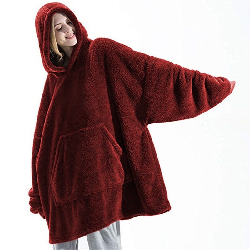 Wearable Blanket Hoodie Oversized Plush Fleece with Kangaroo Pocket and Hooded Collar - Image 6