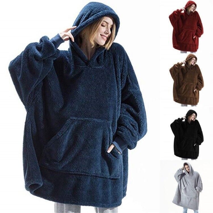 Wearable Blanket Hoodie Oversized Plush Fleece with Kangaroo Pocket and Hooded Collar - Image 8