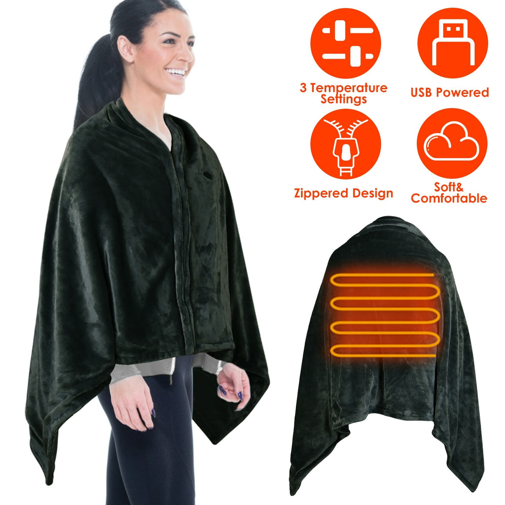 Wearable Heated Blanket Throw with USB Power and Zipper Closure Portable Electric Shawl Wrap - Image 11