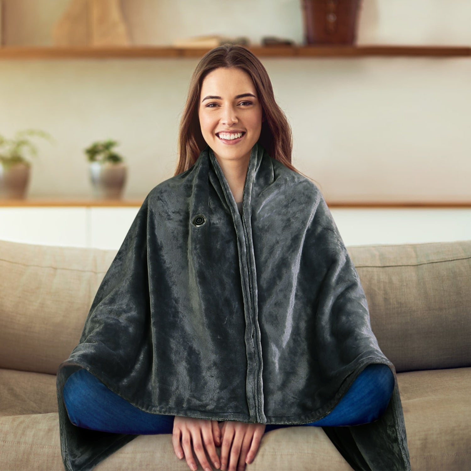 Wearable Heated Blanket Throw with USB Power and Zipper Closure Portable Electric Shawl Wrap - Image 2