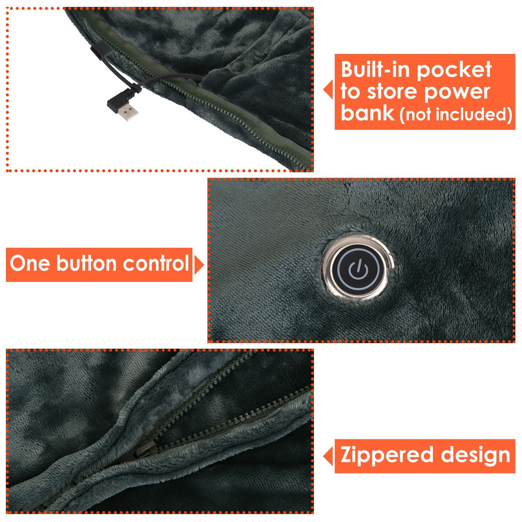 Wearable Heated Blanket Throw with USB Power and Zipper Closure Portable Electric Shawl Wrap - Image 9