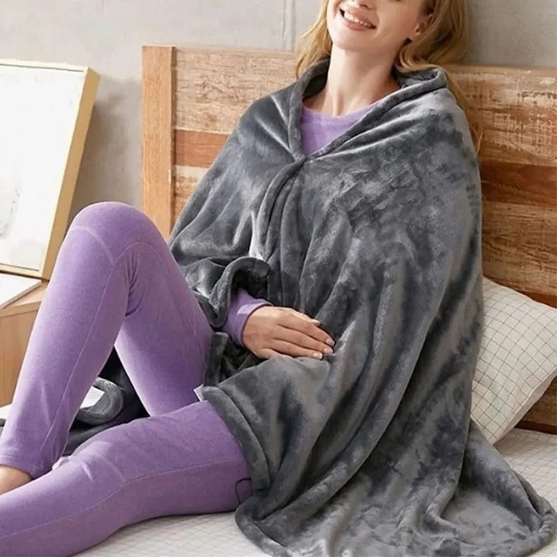 Wearable Portable USB Heated Blanket Shawl with Snap Closures and Fleece Throw - Image 1