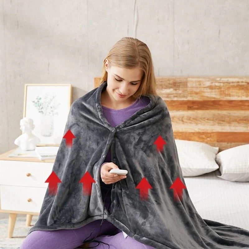 Wearable Portable USB Heated Blanket Shawl with Snap Closures and Fleece Throw - Image 2