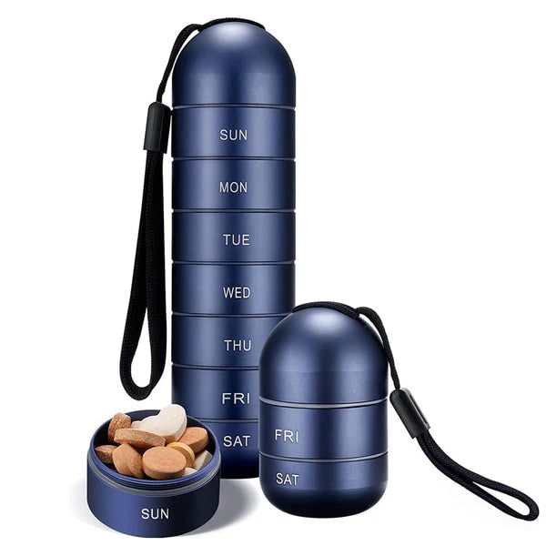 Weekly Pill Organizer 7 Day Daily Aluminum Metal Portable Stackable Waterproof - Image 1